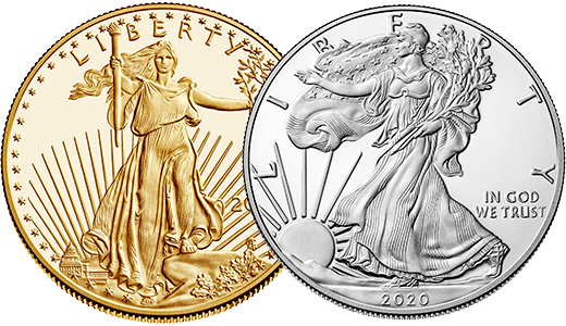 gold and silver American eagles